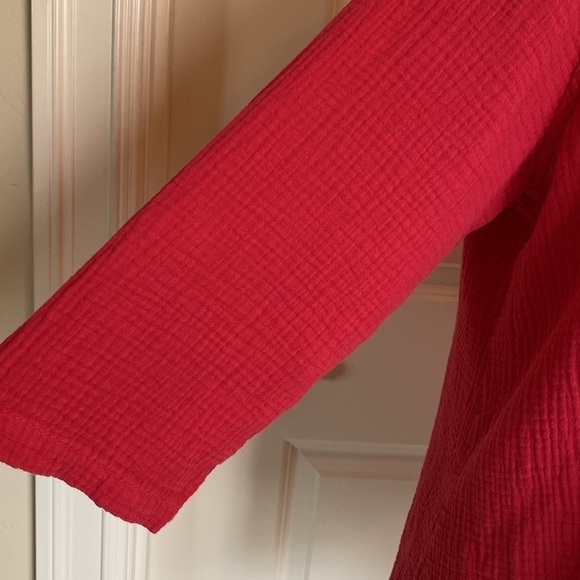Color Me Cotton blouse Womens button up gauzey tunic shirt Coral Coastal Beach M - Picture 5 of 10